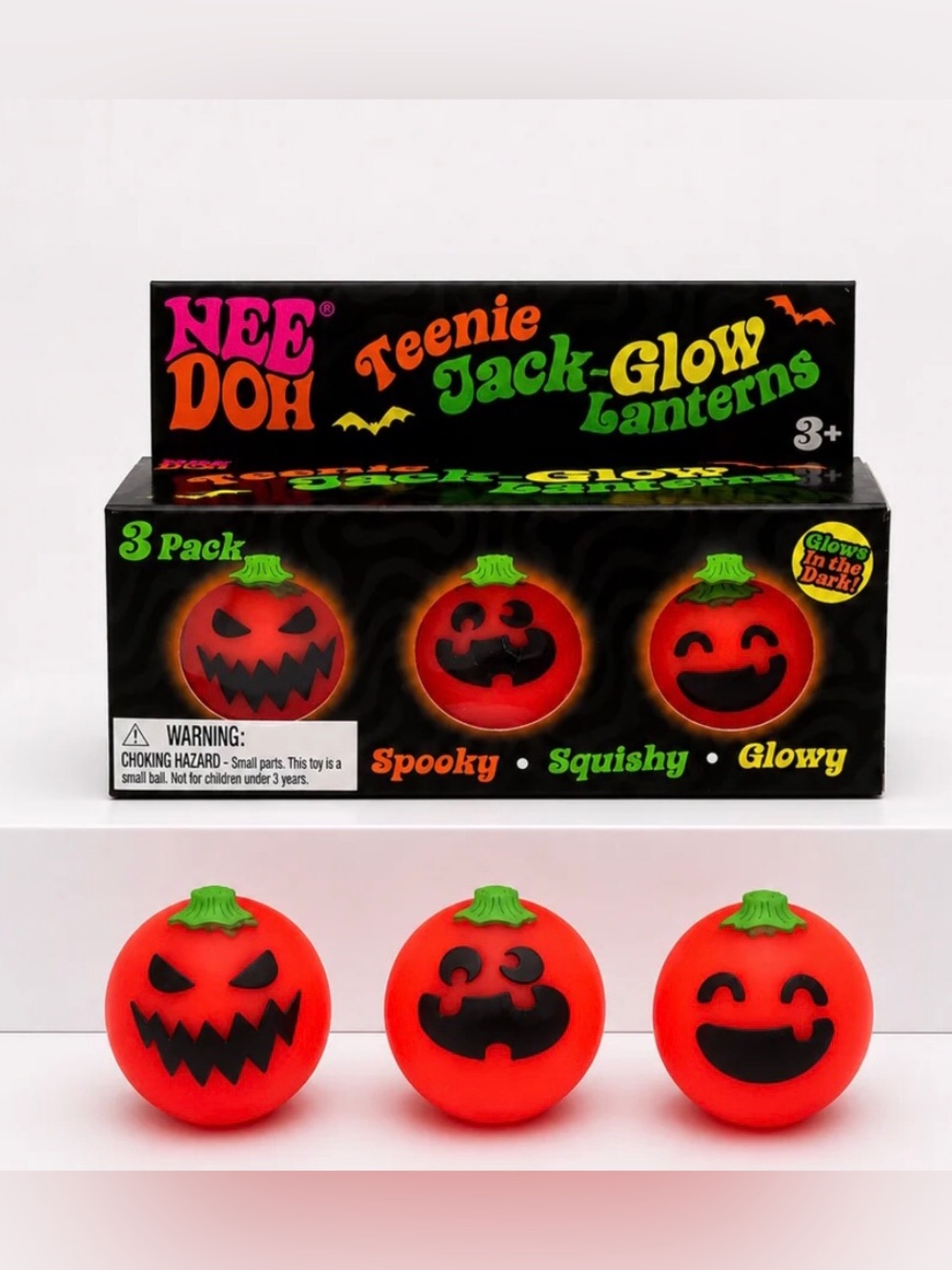 Nee Doh Teenie Jack-Glow Lanterns 3-Pack - Orange Glow Pumpkin Squishy Toys